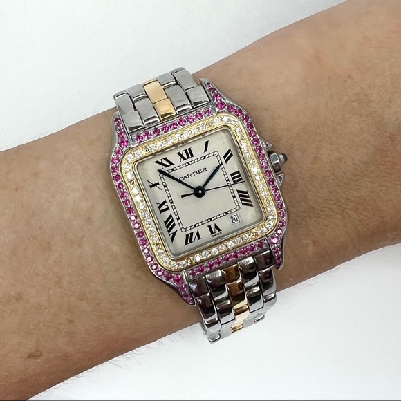 CARTIER PANTHERE 27mm 1 Row Gold 0.48TCW Diamonds & 0.77TCW Red Rubies Watch - Picture 3 of 5